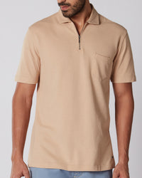 Signature Zipper Polo - Beige