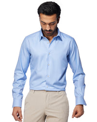 Cotton Blended Twill Shirt - Blue