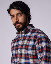 Japanese Flannel Checked Shirt - Blue & Red