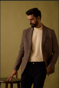 Harthmore Woolen Checkered Jacket - Brown