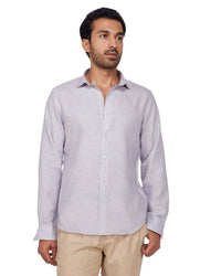100% Linen Striped Shirt - Grey & Yellow