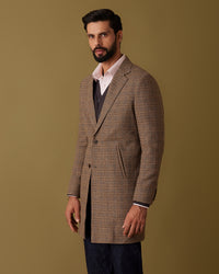 Bracken Houndstooth Tweed Long Jacket - Brown & Beige