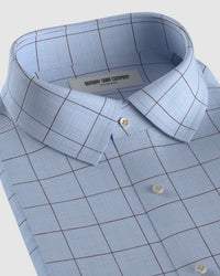 Giza Cotton Glen Plaid Checked Shirt - Light Blue & Brown