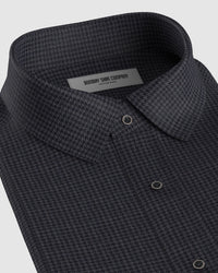 Japanese Blended Wool Stretch Houndstooth Shirt - Dark Grey