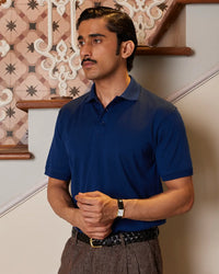100% Merino Wool Polo - Dark Blue