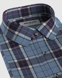 Brushed Herringbone Checked Shirt - Blue