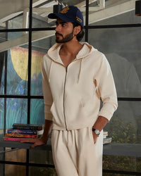 Luxe Journey Zipper Hoodie - Ecru