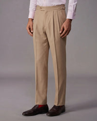 Trevano 4-Way Stretch Relaxed Neapolitan Dress Pants – Beige