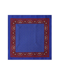 100% Silk Printed Pocket Square - Rust & Blue