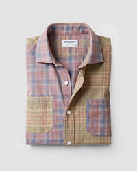 Red & Grey Corduroy Cut & Sew Checked Shirt