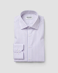 Giza Cotton Light Blue & Pink Twill Striped Shirt