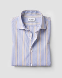 Blue & Yellow Cotton Striped Shirt