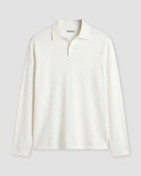 Signature Flat Knit Long Sleeve Polo - Ecru