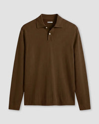 Signature Flat Knit Long Sleeve Polo - Brown