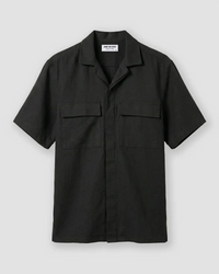 Black Half-Sleeve Vintage Washed Denim Shirt
