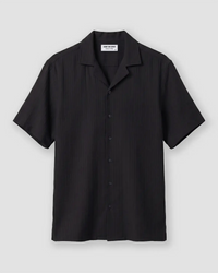Black Half-Sleeve Self-Striped Dobby Shirt