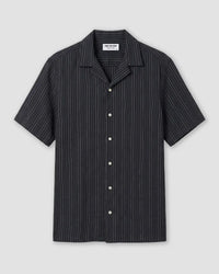 Navy Half-Sleeve Seersucker Striped Shirt