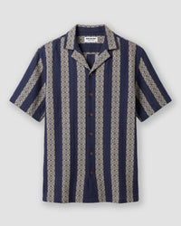 Navy & Ecru Half-Sleeve Dobby Striped Shirt
