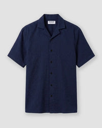 Navy Blue Seersucker Striped Shirt