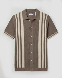 Khaki & Ecru Striped Flat Knit Shirt