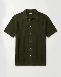 Green Striped Jacquard Flat Knit Shirt