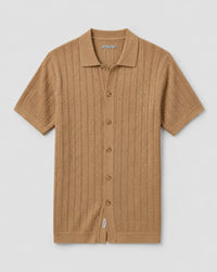 Beige Striped Jacquard Flat Knit Shirt