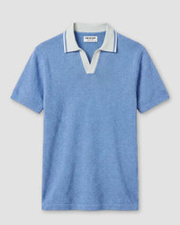 Signature Flat Knit Jacquard Johnny Polo - Sky Blue