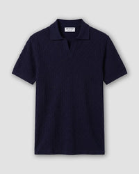 Signature Flat Knit Jacquard Johnny Polo - Dark Blue