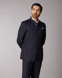 The Ravenscourt Dobby Bandhgala Formal Blazer - Navy
