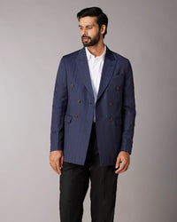 The Montrose Striped Double-Breasted Casual Blazer - Navy