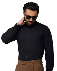 Stretch Herringbone Shirt - Black