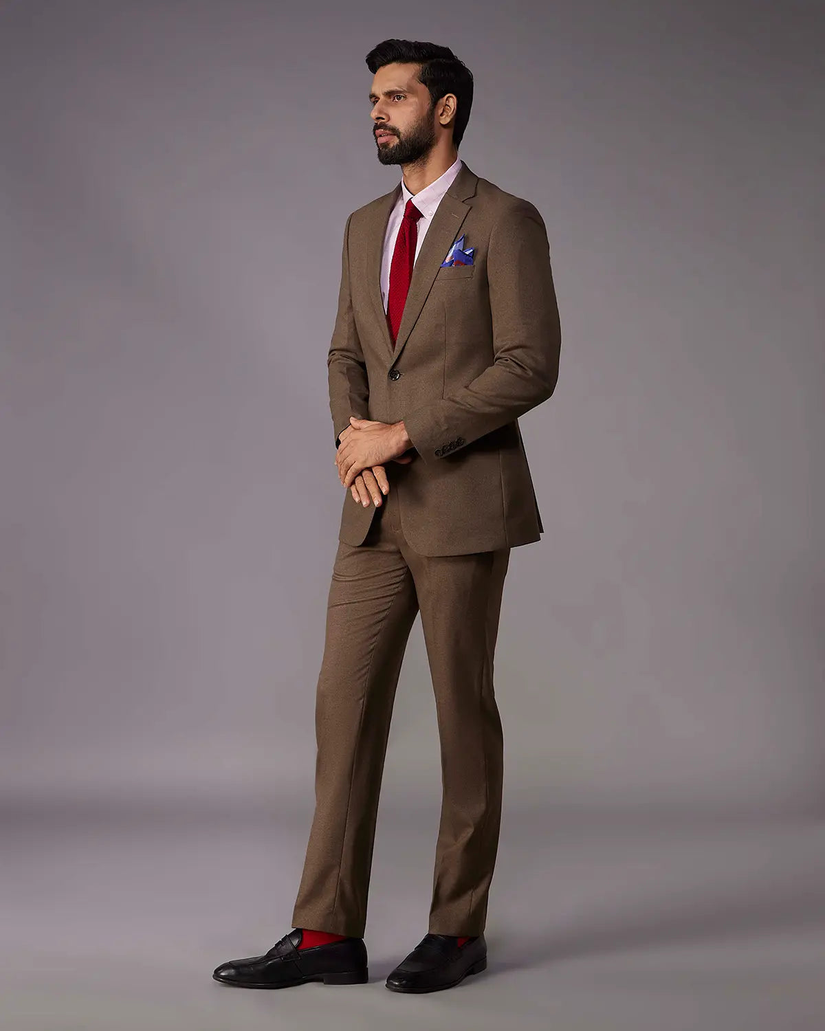 The Marquis Structured Twill Suit- Brown