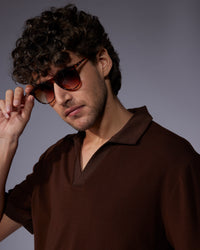 Lyocell Wool Stretch Johnny Polo T-Shirt- Brown
