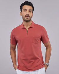 Signature Zipper Polo - Rust
