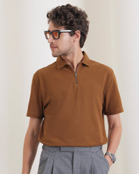 Signature Zipper Polo - Light Brown