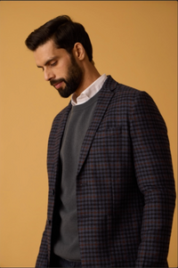 Ruve Woolen Checkered Jacket - Blue