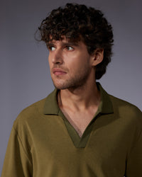 Lyocell Wool Stretch Johnny Polo T-Shirt- Olive