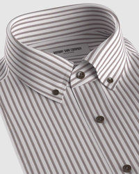 Easy Care Stretch Twill Striped Shirt - Brown