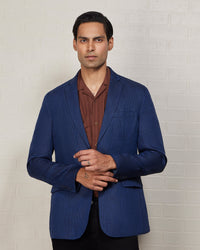 The Whitby Striped Linen Blazer - Navy