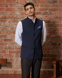 The Astoria Stretch Nehru Jacket - Navy