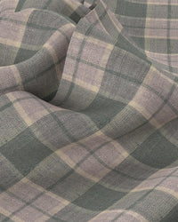 100% Linen Checked Shirt - Green & Beige