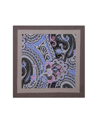100% Silk Paisley Printed Pocket Square - Grey & Blue