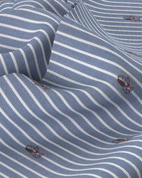 Japanese Puppy Motif Striped Shirt - Blue & White