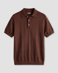 Signature Flat Knit Jacquard Button Polo - Brown