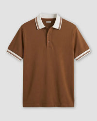 Signature Flat Knit Button Polo - Brown