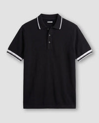 Signature Flat Knit Button Polo - Black