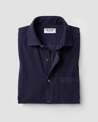 Navy Blue Cotton Blend Corduroy Shirt
