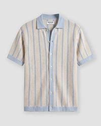 Light Blue & White Striped Flat Knit Shirt