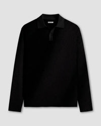 Signature Flat Knit Long Sleeve  Polo - Black