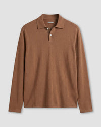 Signature Flat Knit Long Sleeve  Polo - Dark Sand